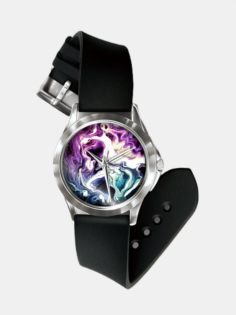 Casual Colored Landscape Printed Men Watch Marble Pattern Women Quartz