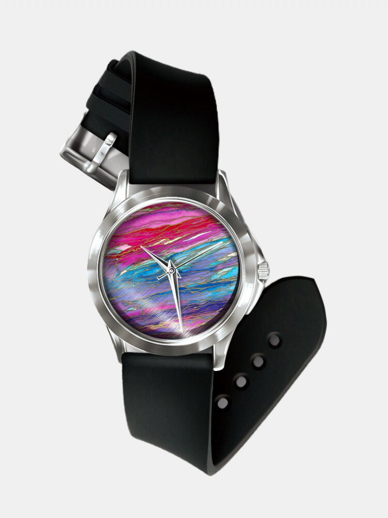 Casual Colored Landscape Printed Men Watch Marble Pattern Women Quartz