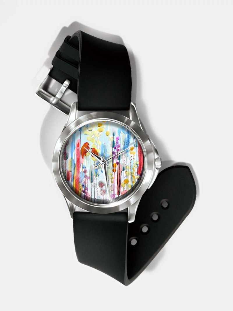 Casual Ultra Light Printed Women Watch Akwarela Tusz Malarstwo Kwiatowy Wzór Ptaka Zegarek Kwarcowy