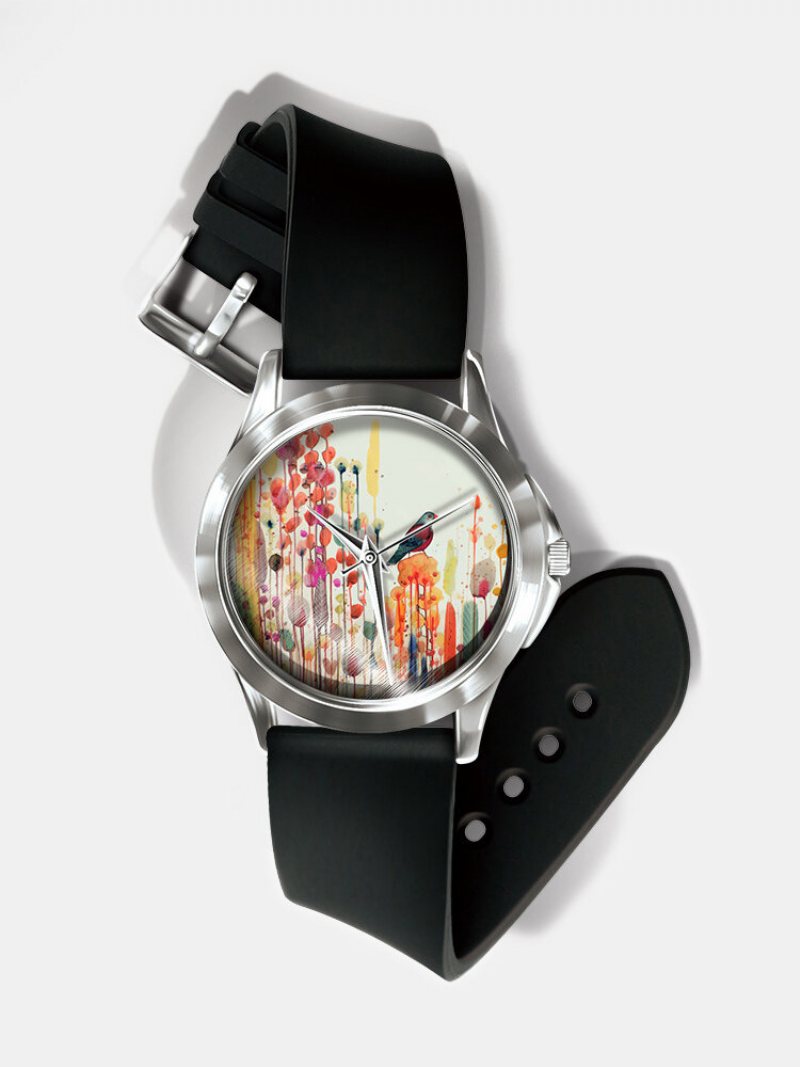 Casual Ultra Light Printed Women Watch Akwarela Tusz Malarstwo Kwiatowy Wzór Ptaka Zegarek Kwarcowy