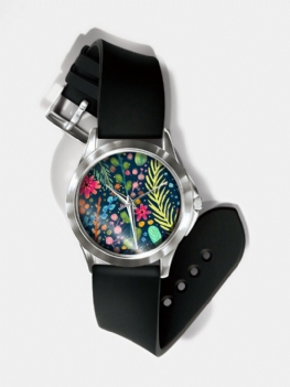 Casual Watercolor Women Wrist Watch Pvc Band Leaf Bird Fruit Pattern Men Quartz