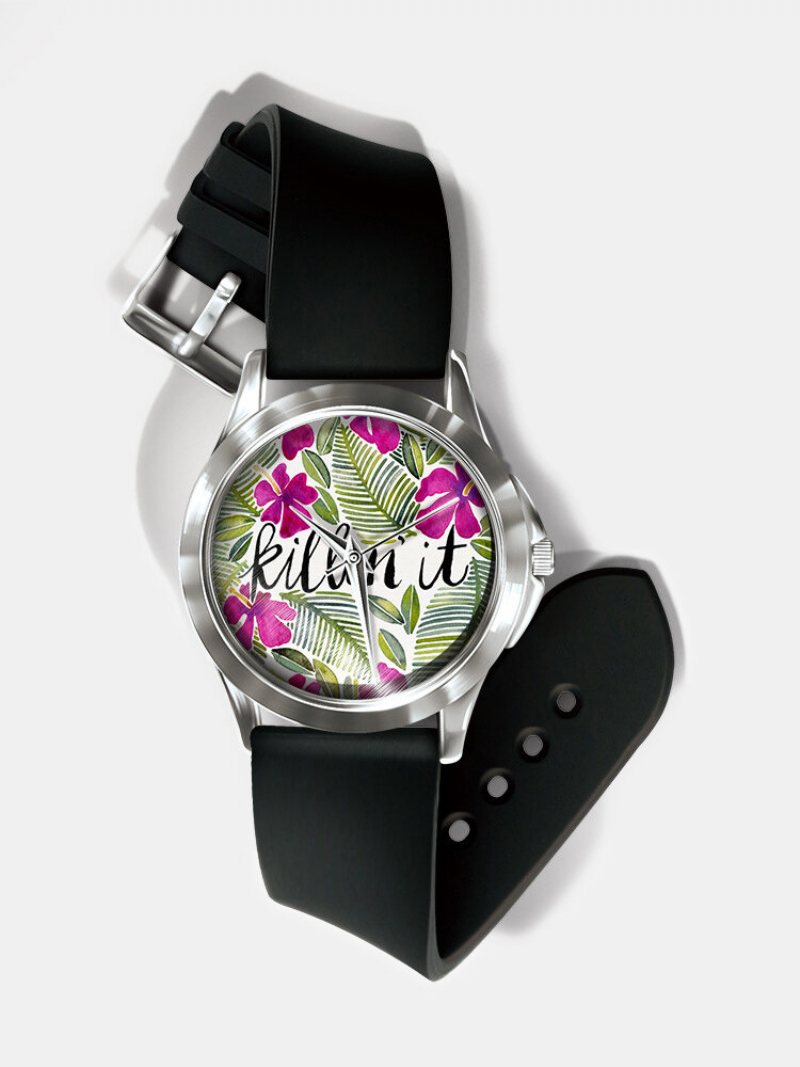 Casual Watercolor Women Wrist Watch Pvc Band Leaf Bird Fruit Pattern Men Quartz