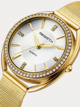 Diamond Dial Case Damski Zegarek Na Rękę Pełny Stalowy Elegancki Kwarcowy