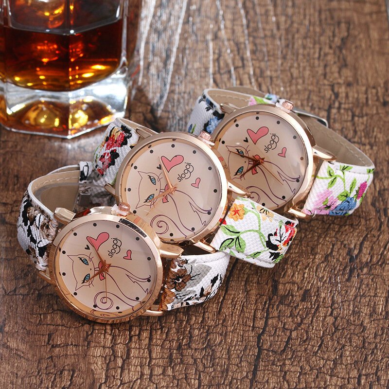 Fashion Owl Flower Leather Rhinestone Quartz Nadgarstek Hurtownia Zegarków Ladies Gift