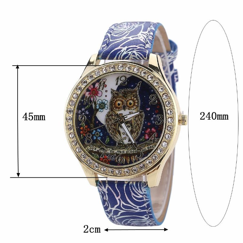 Fashion Owl Flower Leather Rhinestone Quartz Nadgarstek Hurtownia Zegarków Ladies Gift