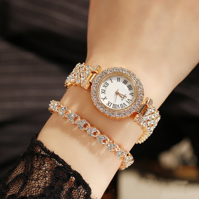 Fashion Roman Pattern Diamond Ladies Watch Zegarek Damski Kwarcowy Bransoletka