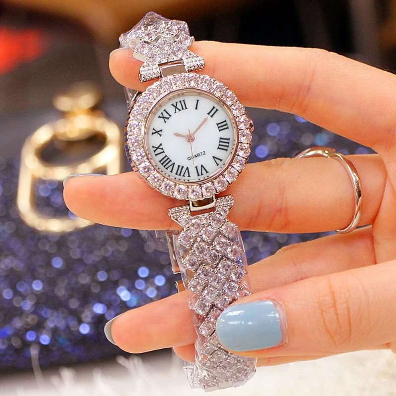 Fashion Roman Pattern Diamond Ladies Watch Zegarek Damski Kwarcowy Bransoletka