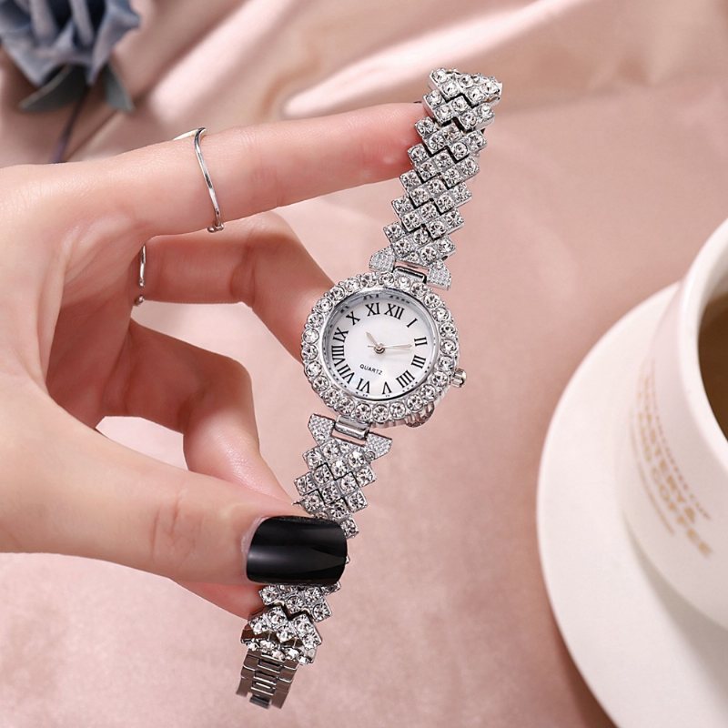 Fashion Roman Pattern Diamond Ladies Watch Zegarek Damski Kwarcowy Bransoletka