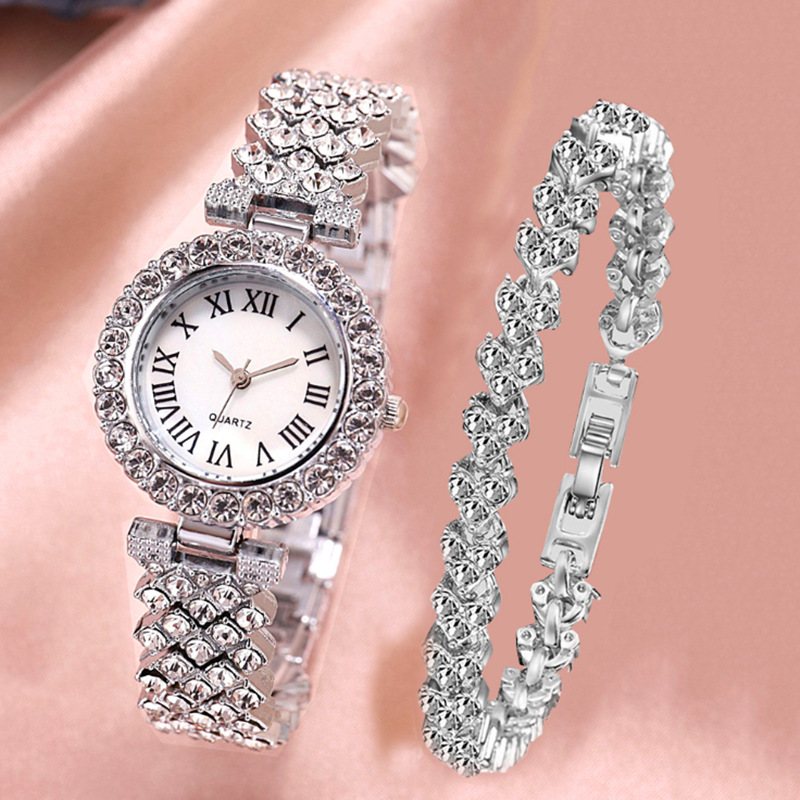 Fashion Roman Pattern Diamond Ladies Watch Zegarek Damski Kwarcowy Bransoletka