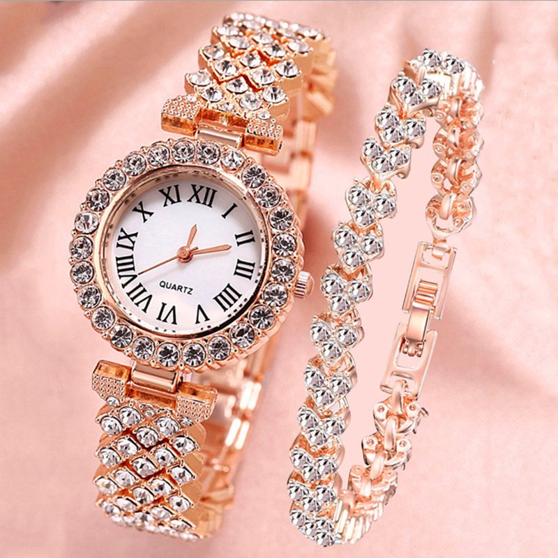 Fashion Roman Pattern Diamond Ladies Watch Zegarek Damski Kwarcowy Bransoletka