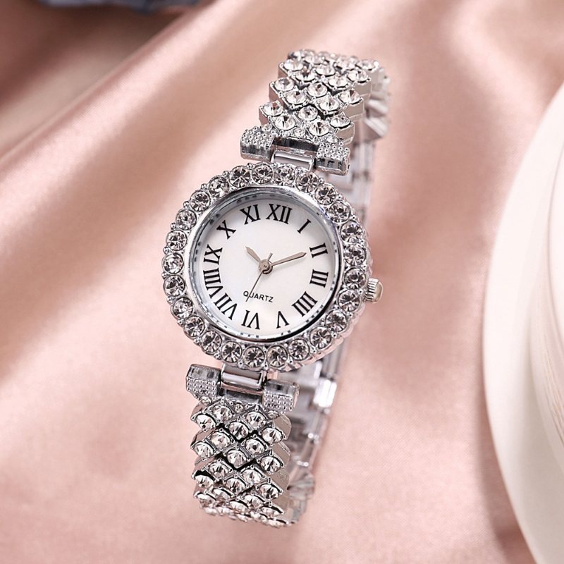 Fashion Roman Pattern Diamond Ladies Watch Zegarek Damski Kwarcowy Bransoletka