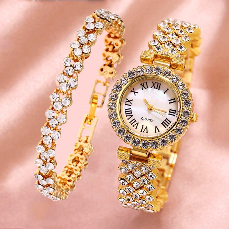 Fashion Roman Pattern Diamond Ladies Watch Zegarek Damski Kwarcowy Bransoletka