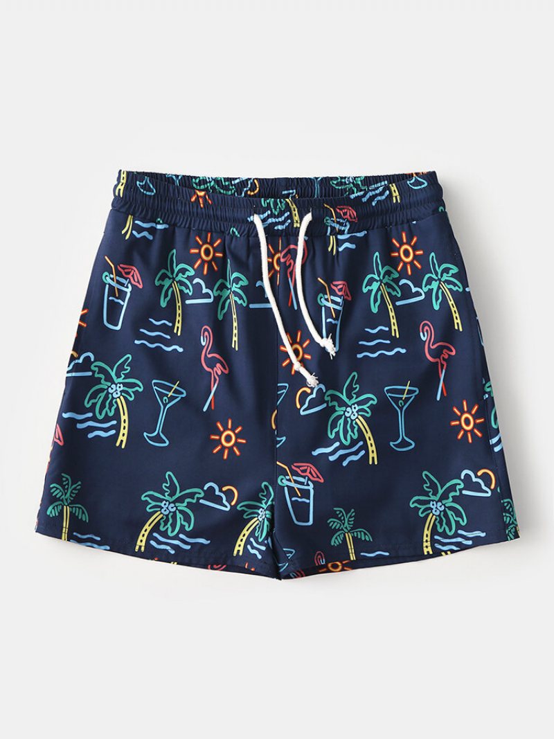 Hawaje Graffiti Pattern Swim Trunks Sznurek Szybkoschnące Szorty Planszowe Dla Mężczyzn