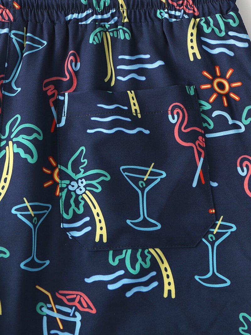 Hawaje Graffiti Pattern Swim Trunks Sznurek Szybkoschnące Szorty Planszowe Dla Mężczyzn