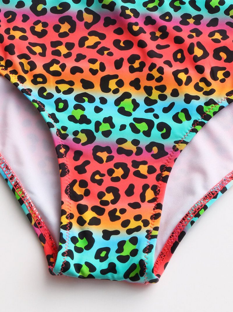 Kobiety Kamizelka Bikini Leopard Patchwork Przednia Klamra Zipper Sexy Stroje Kąpielowe