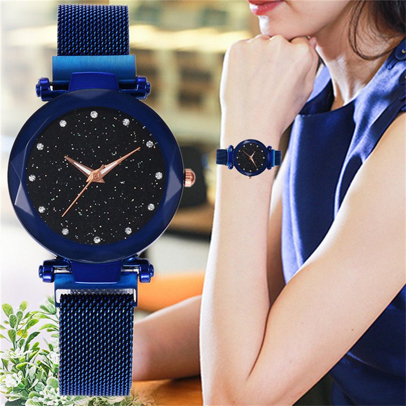 Magnetyczny Leniwy Zegarek Kwarcowy Transgraniczna Gorąca Sprzedaż Starry Star Rhinestone Vibrato Sky Watch