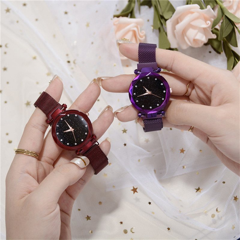 Magnetyczny Leniwy Zegarek Kwarcowy Transgraniczna Gorąca Sprzedaż Starry Star Rhinestone Vibrato Sky Watch