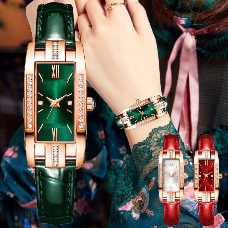 Mały Zielony Pasek Diamentowy Kwadratowy Zegarek Dziewczęcy Retro Fashion Women's Watch