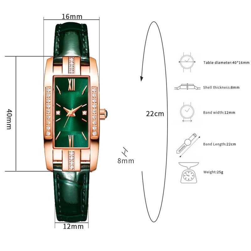 Mały Zielony Pasek Diamentowy Kwadratowy Zegarek Dziewczęcy Retro Fashion Women's Watch