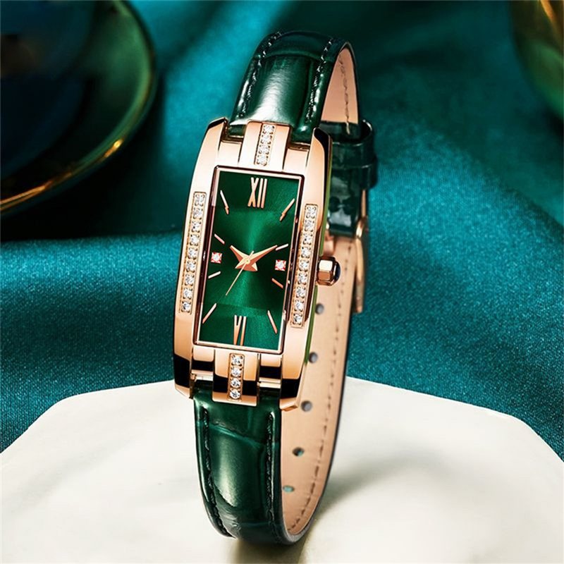 Mały Zielony Pasek Diamentowy Kwadratowy Zegarek Dziewczęcy Retro Fashion Women's Watch