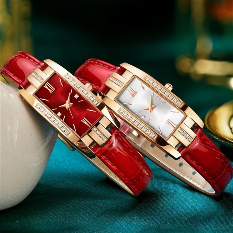 Mały Zielony Pasek Diamentowy Kwadratowy Zegarek Dziewczęcy Retro Fashion Women's Watch