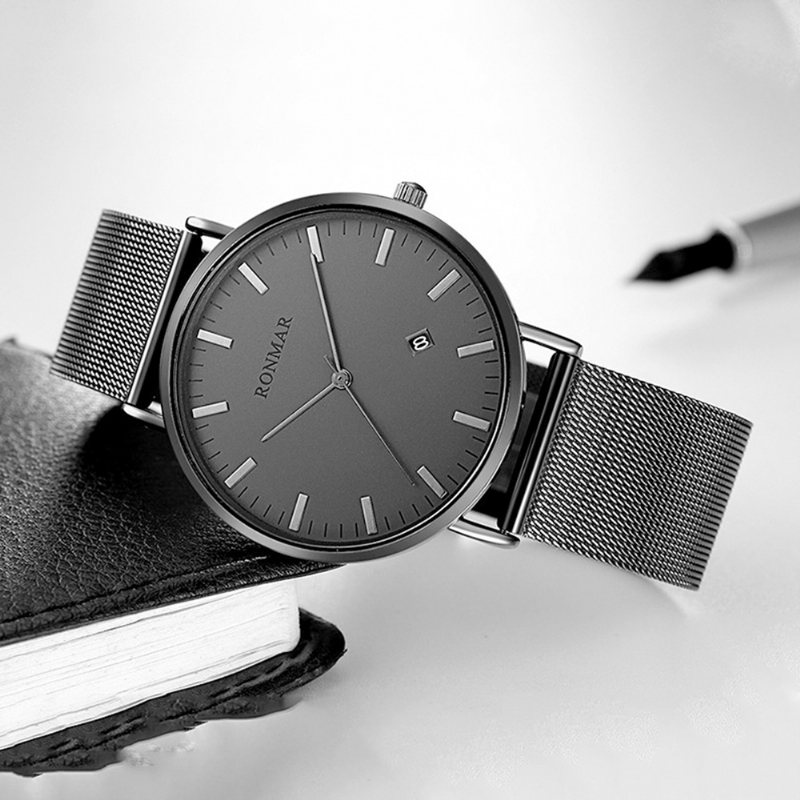 Minimalistyczny Ultracienki Wodoodporny Męski Zegarek Kwarcowy Business Casual Wrist Watch Ze Stalowym Skórzanym Paskiem