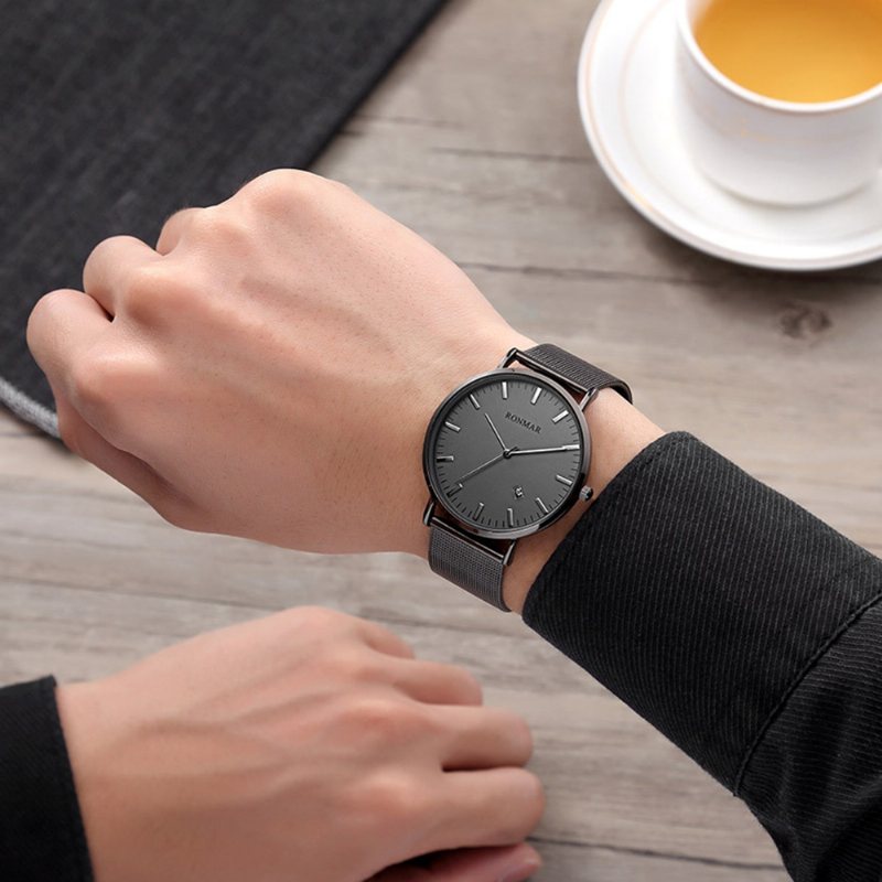 Minimalistyczny Ultracienki Wodoodporny Męski Zegarek Kwarcowy Business Casual Wrist Watch Ze Stalowym Skórzanym Paskiem