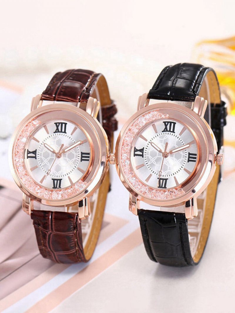 Moda Quicksand Leather Women Watch Zegarek Kwarcowy Z Diamentową Tarczą