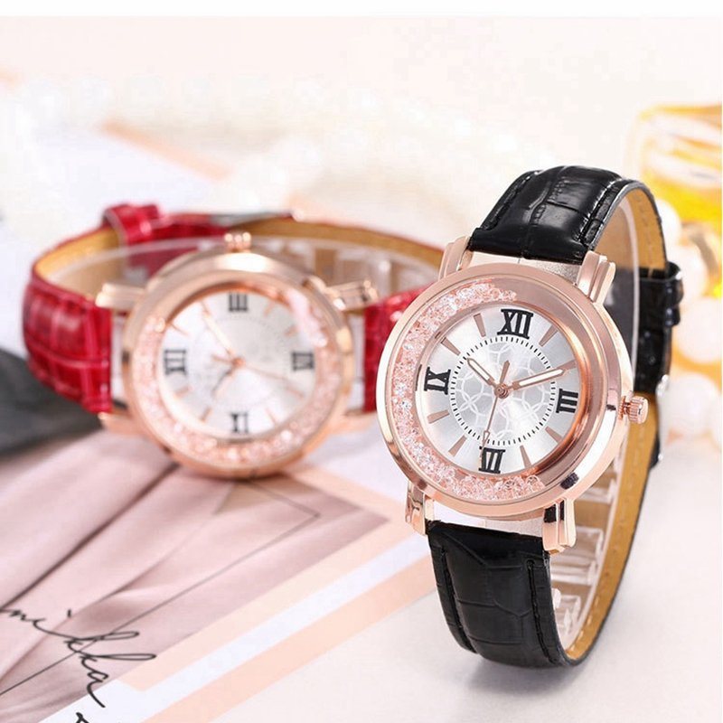 Moda Quicksand Leather Women Watch Zegarek Kwarcowy Z Diamentową Tarczą