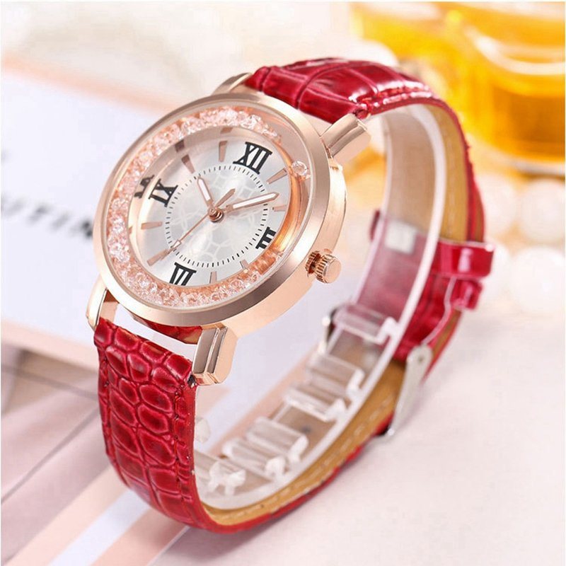 Moda Quicksand Leather Women Watch Zegarek Kwarcowy Z Diamentową Tarczą