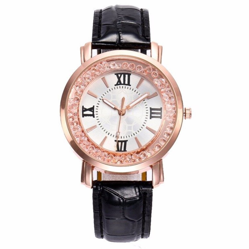 Moda Quicksand Leather Women Watch Zegarek Kwarcowy Z Diamentową Tarczą