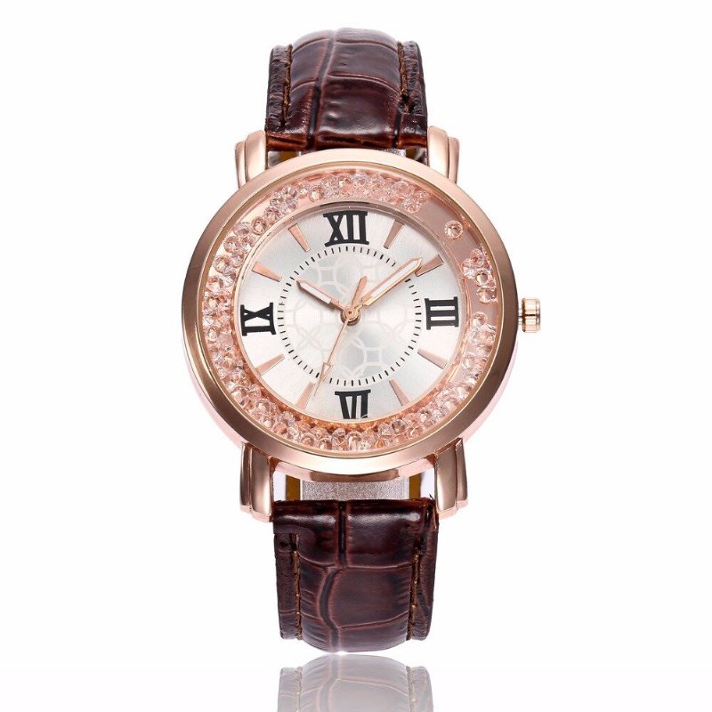 Moda Quicksand Leather Women Watch Zegarek Kwarcowy Z Diamentową Tarczą