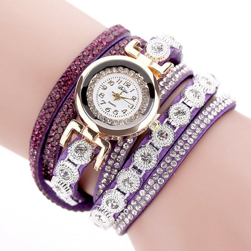 Modny Wielowarstwowy Zegarek Na Rękę Bling Rhinestone Round Dial Bransoletka Damski