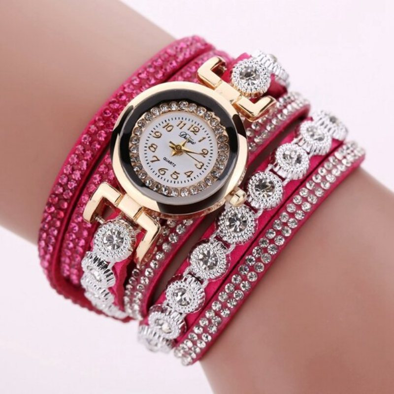 Modny Wielowarstwowy Zegarek Na Rękę Bling Rhinestone Round Dial Bransoletka Damski