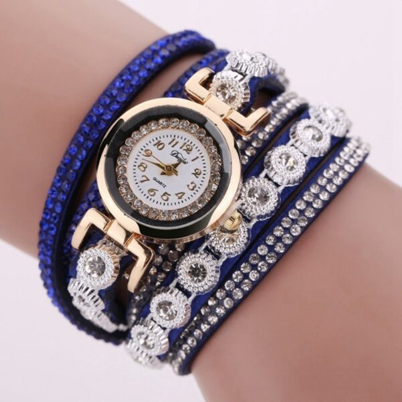 Modny Wielowarstwowy Zegarek Na Rękę Bling Rhinestone Round Dial Bransoletka Damski