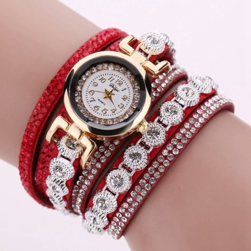 Modny Wielowarstwowy Zegarek Na Rękę Bling Rhinestone Round Dial Bransoletka Damski