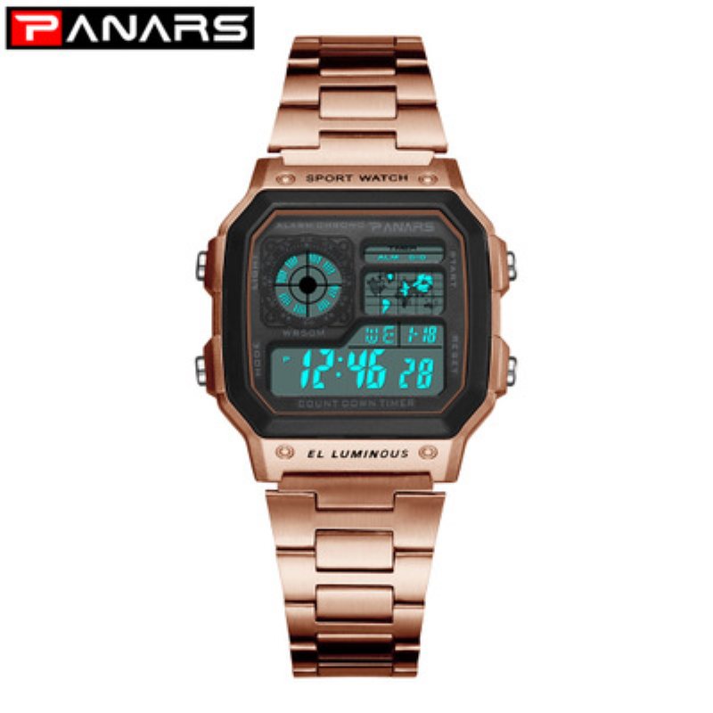 Panars Męski Wodoodporny Wielofunkcyjny Zegarek Sportowy Square Round Fashion Electronic Watch