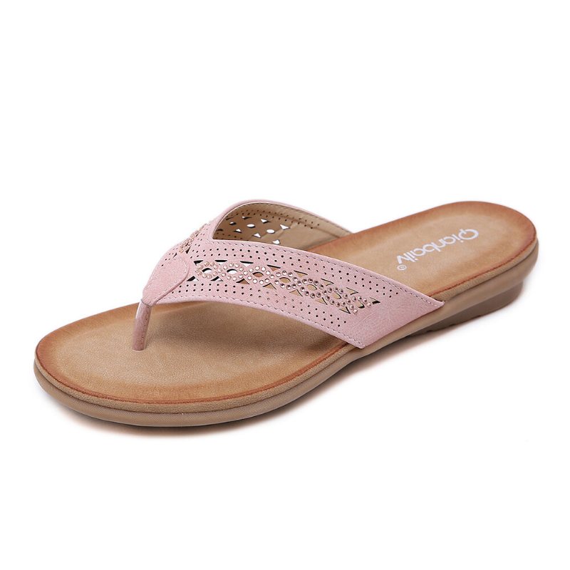 Rhinestone Clip Toe Holiday Hollow Out Klapki Plażowe