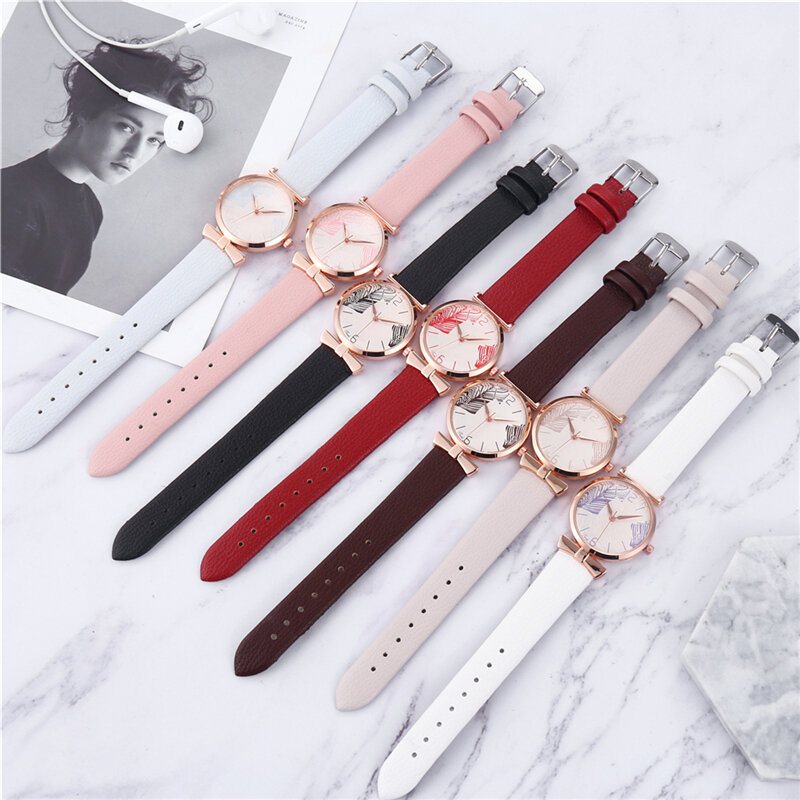 Śmieszne Modne Zegarki Damskie Wzór Drzewa Dial Rose Gold Alloy Case Skórzany Pasek Zegarek Kwarcowy