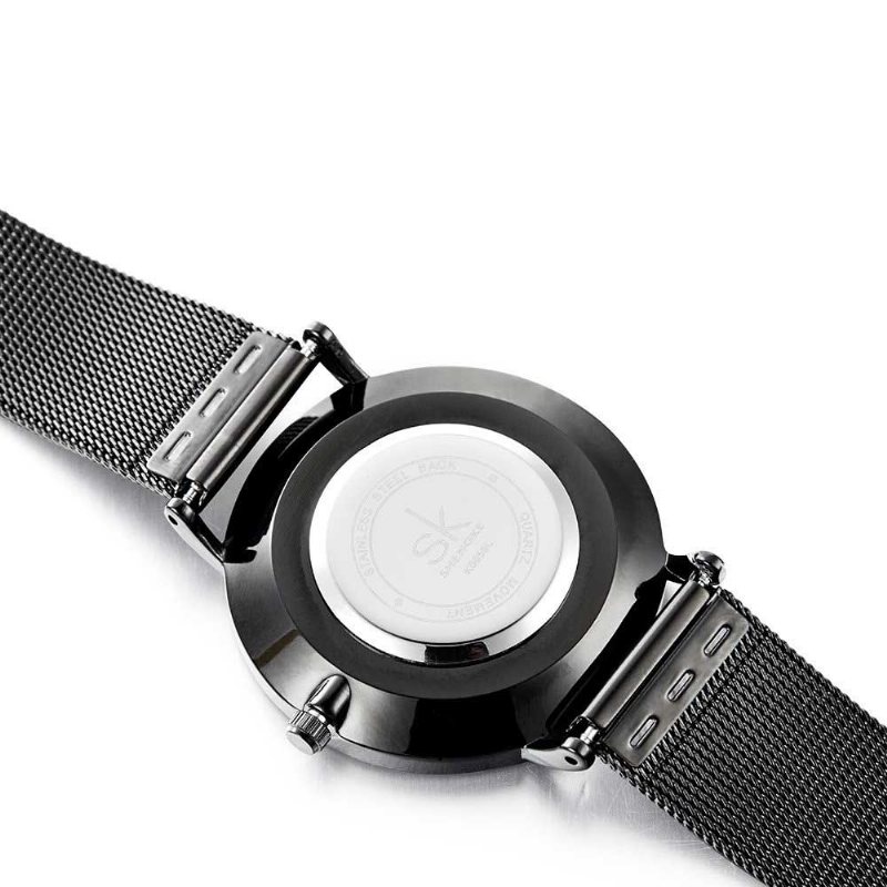 Sk Fashion Quartz Wristwatch Round Dial Prosty Wskaźnik Pasek Ze Stali Nierdzewnej Zegarek Dla Kobiet