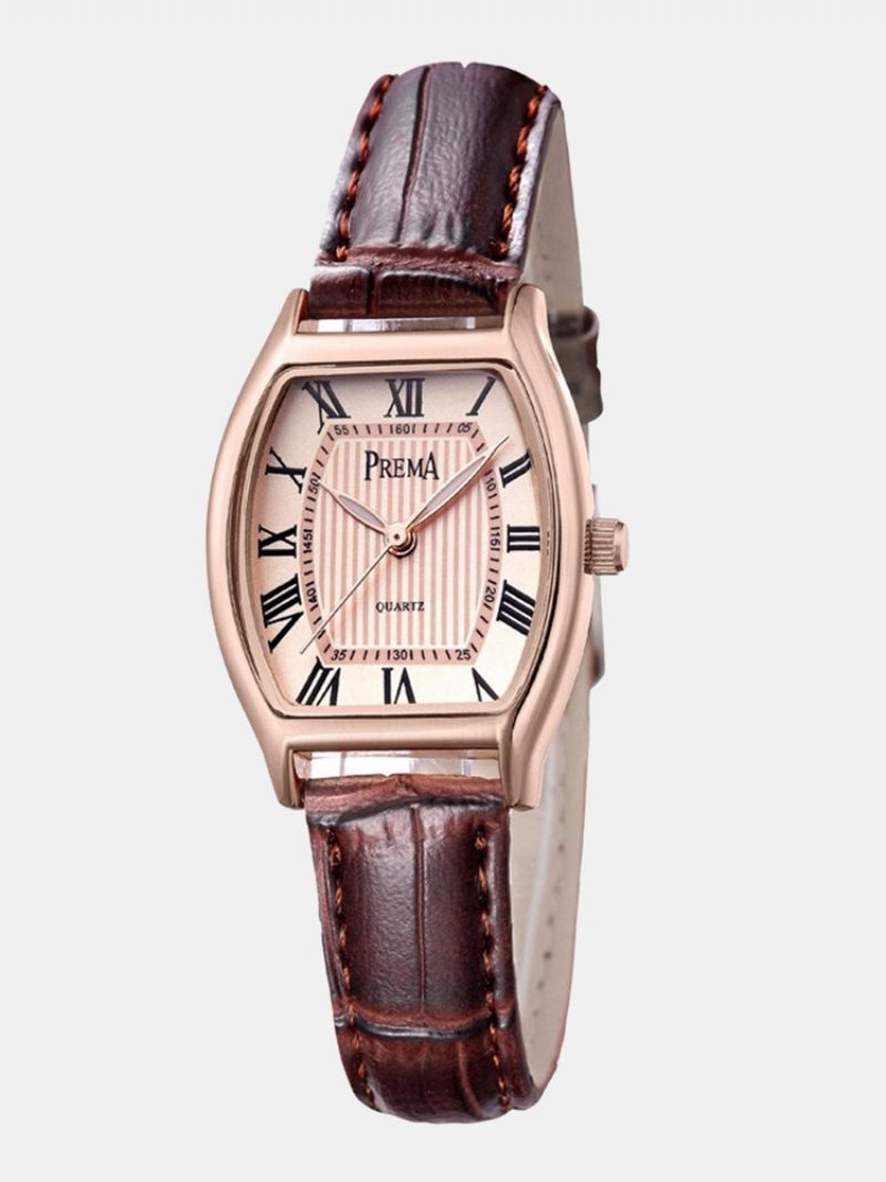 Skórzany Zegarek W Stylu Retro Roman Number Dial Kwarcowy Dla Kobiet