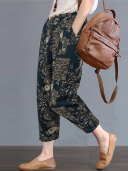 Spodnie Haremki W Stylu Vintage Z Elastyczną Talią I Kwiatowym Wzorem
