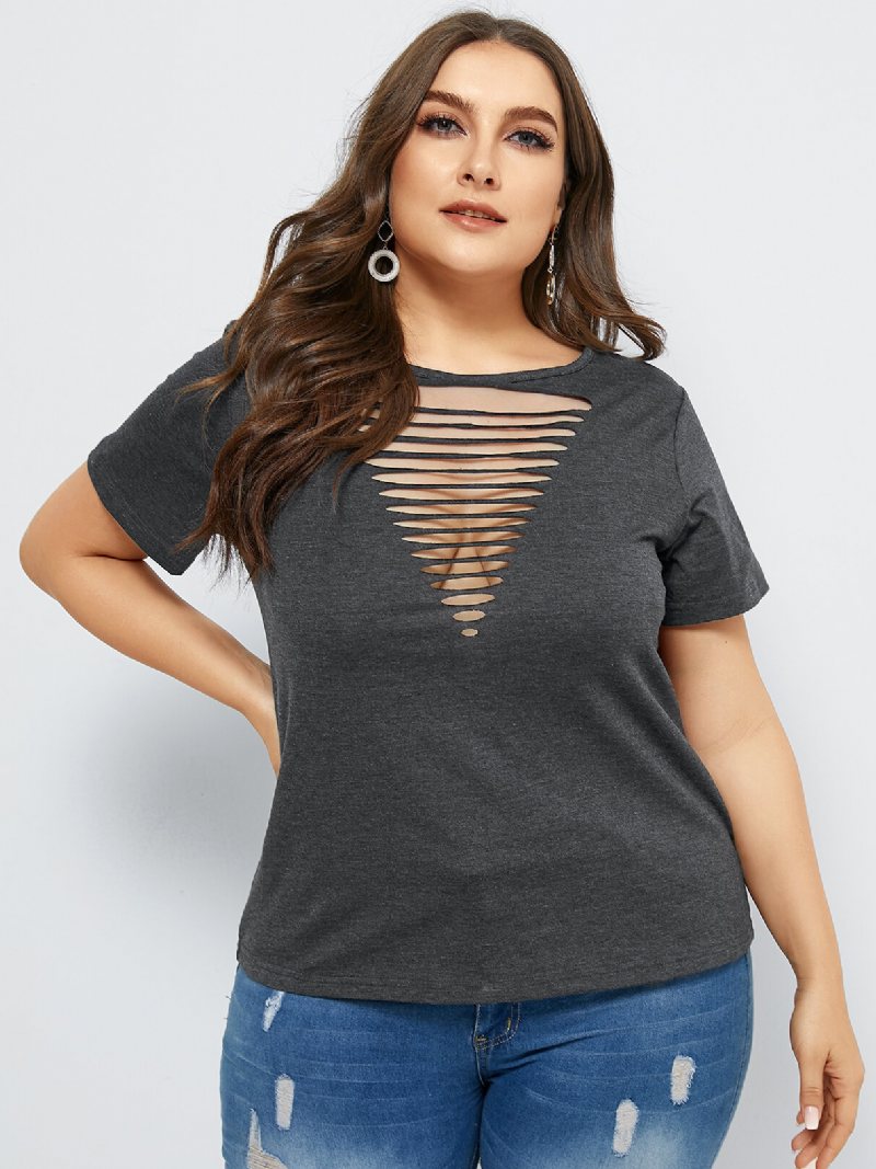 T-shirt Z Krótkim Rękawem I Okrągłym Wycięciem Pod Szyją Plus Size