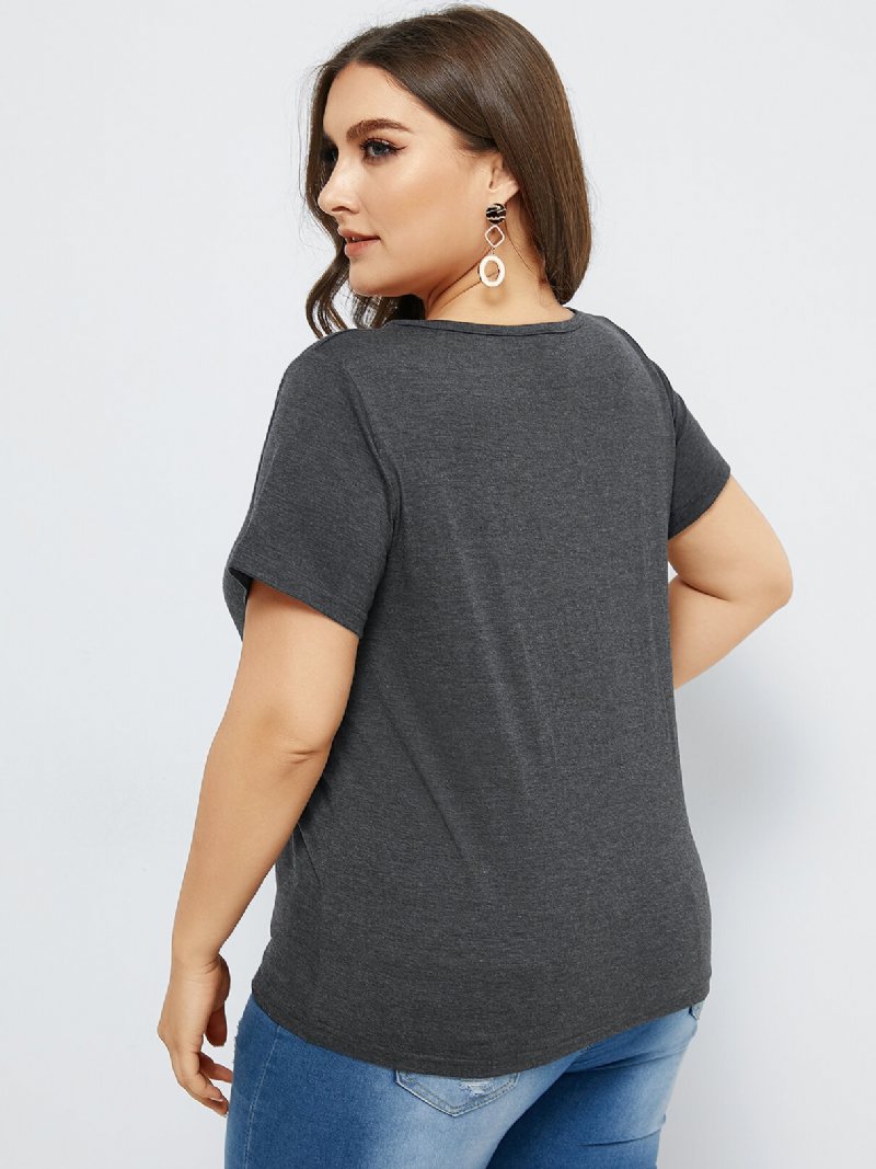 T-shirt Z Krótkim Rękawem I Okrągłym Wycięciem Pod Szyją Plus Size