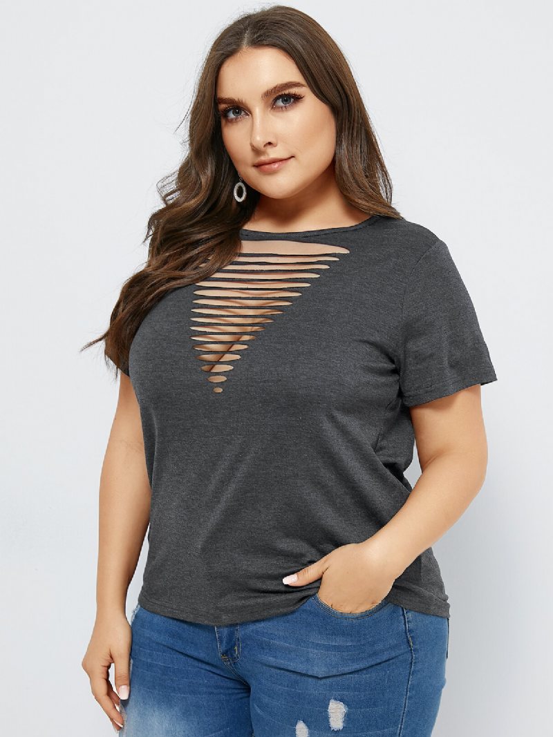 T-shirt Z Krótkim Rękawem I Okrągłym Wycięciem Pod Szyją Plus Size