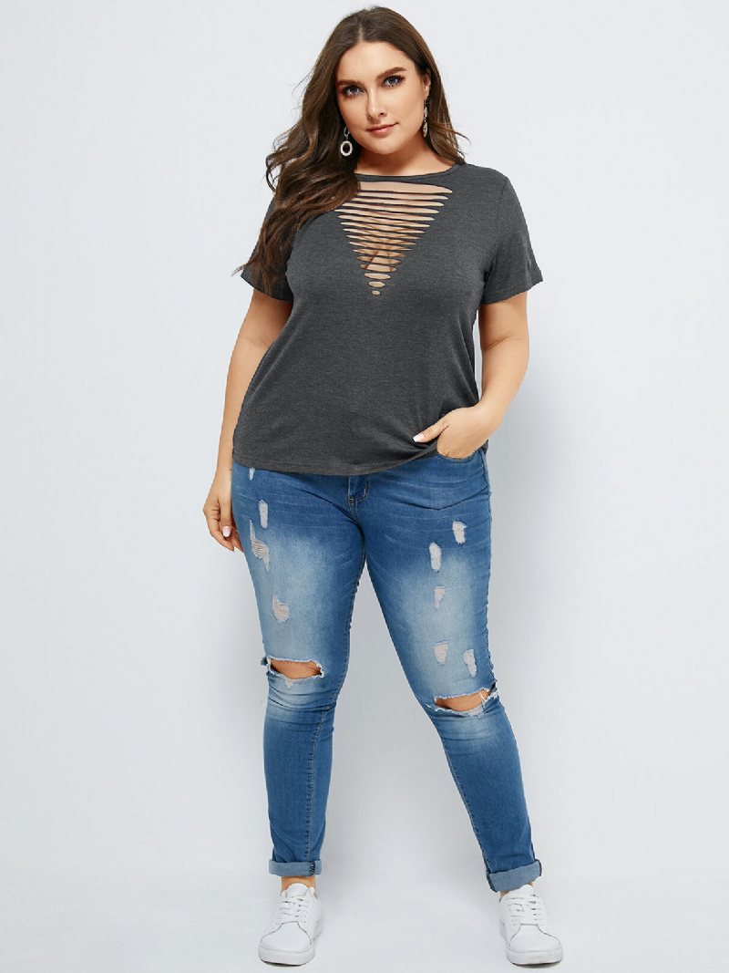 T-shirt Z Krótkim Rękawem I Okrągłym Wycięciem Pod Szyją Plus Size