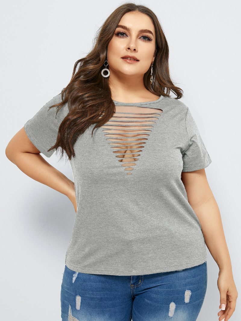 T-shirt Z Krótkim Rękawem I Okrągłym Wycięciem Pod Szyją Plus Size