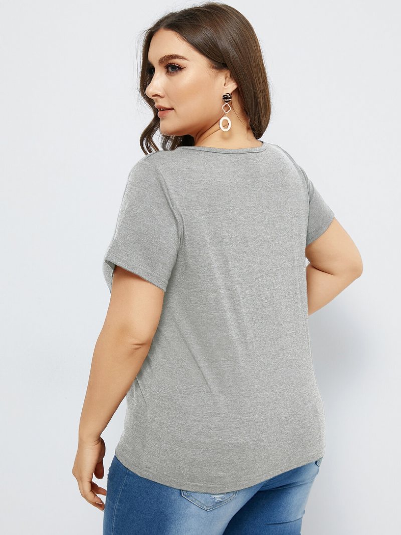 T-shirt Z Krótkim Rękawem I Okrągłym Wycięciem Pod Szyją Plus Size