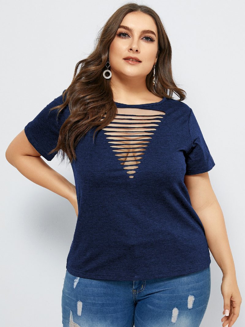 T-shirt Z Krótkim Rękawem I Okrągłym Wycięciem Pod Szyją Plus Size