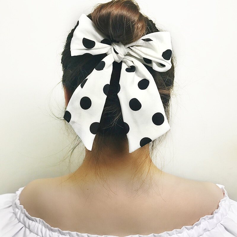 Temperament Polka Dot Szyfonowa Kokarda Krawat Do Włosów Kucyk Szalik Elastyczna Lina Do Drukuj Wstążkę Hairbands